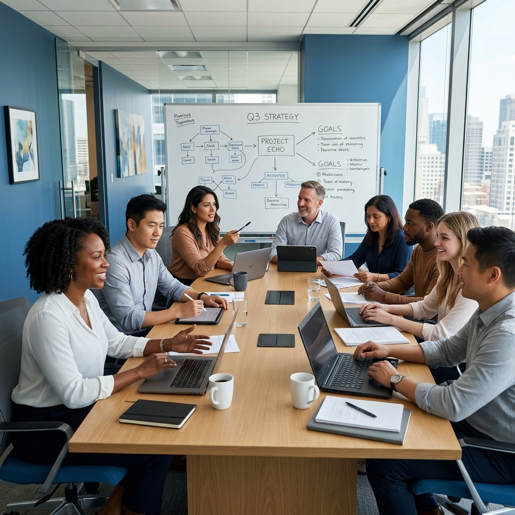 BrightCore Systems LLC team collaborating in a modern office
